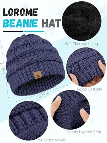 Winter Beanie Hat Scarf Gloves, Warm Fleece Knit Hats Touch Screen Gloves Neck Scarf Set Winter Gifts for Unisex Adult - LOROME (1)
