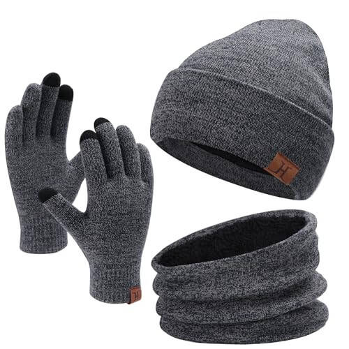 Winter Beanie Hat Scarf Touchscreen Gloves Set for Men and Women, Beanie Gloves Neck Warmer Set with Warm Knit Fleece Lined - 37