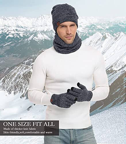 Winter Beanie Hat Scarf Touchscreen Gloves Set for Men and Women, Beanie Gloves Neck Warmer Set with Warm Knit Fleece Lined - 42