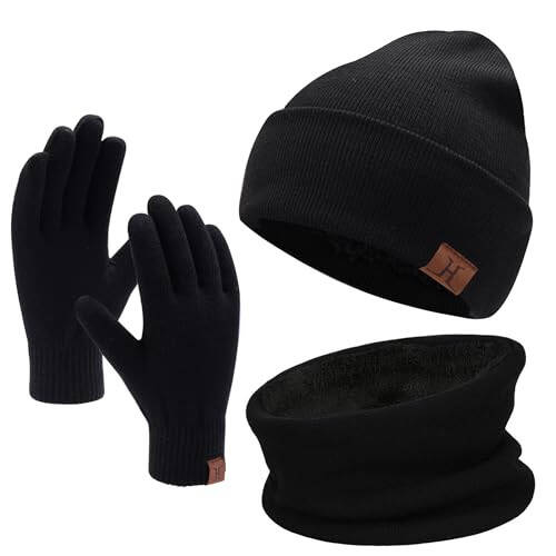 Winter Beanie Hat Scarf Touchscreen Gloves Set for Men and Women, Beanie Gloves Neck Warmer Set with Warm Knit Fleece Lined - 31