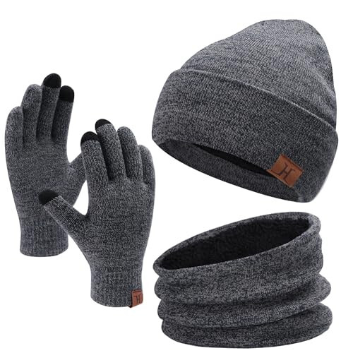 Winter Beanie Hat Scarf Touchscreen Gloves Set for Men and Women, Beanie Gloves Neck Warmer Set with Warm Knit Fleece Lined - 25