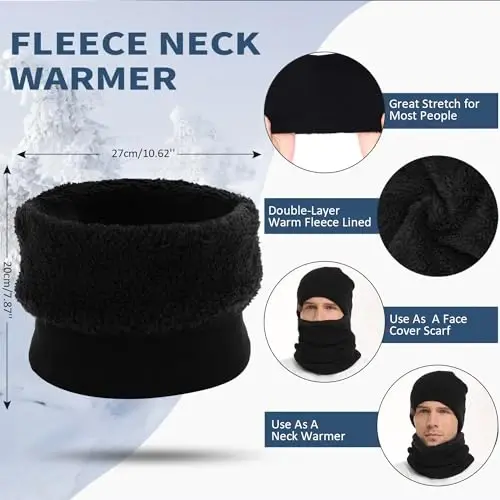 Winter Beanie Hat Scarf Touchscreen Gloves Set for Men and Women, Beanie Gloves Neck Warmer Set with Warm Knit Fleece Lined - 4