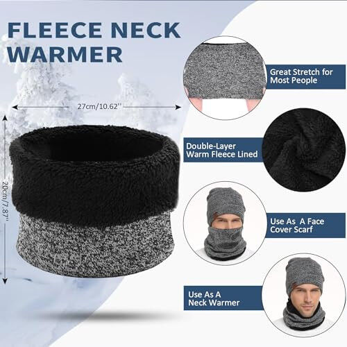 Winter Beanie Hat Scarf Touchscreen Gloves Set for Men and Women, Beanie Gloves Neck Warmer Set with Warm Knit Fleece Lined - 3