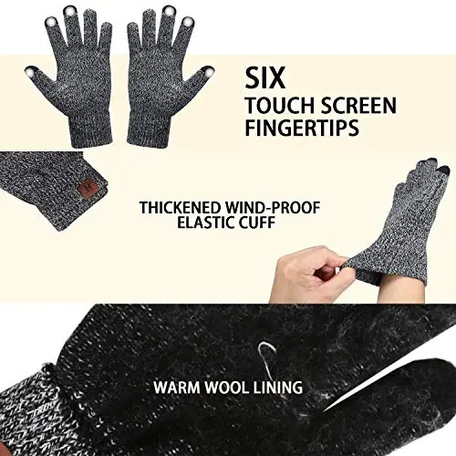 Winter Beanie Hat Scarf Touchscreen Gloves Set for Men and Women, Beanie Gloves Neck Warmer Set with Warm Knit Fleece Lined - 6