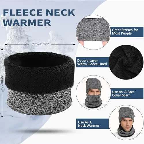 Winter Beanie Hat Scarf Touchscreen Gloves Set for Men and Women, Beanie Gloves Neck Warmer Set with Warm Knit Fleece Lined - 3