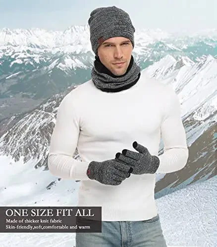 Winter Beanie Hat Scarf Touchscreen Gloves Set for Men and Women, Beanie Gloves Neck Warmer Set with Warm Knit Fleece Lined - 4