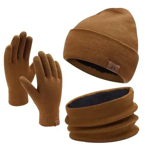 Winter Beanie Hat Scarf Touchscreen Gloves Set for Men and Women, Beanie Gloves Neck Warmer Set with Warm Knit Fleece Lined - 1