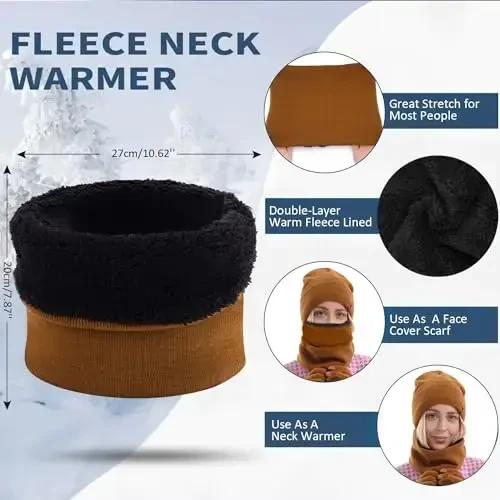 Winter Beanie Hat Scarf Touchscreen Gloves Set for Men and Women, Beanie Gloves Neck Warmer Set with Warm Knit Fleece Lined - 3