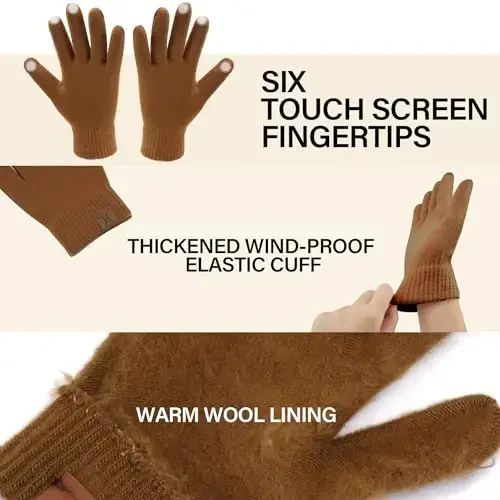 Winter Beanie Hat Scarf Touchscreen Gloves Set for Men and Women, Beanie Gloves Neck Warmer Set with Warm Knit Fleece Lined - 4