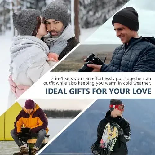 Winter Beanie Hat Scarf Touchscreen Gloves Set for Men and Women, Beanie Gloves Neck Warmer Set with Warm Knit Fleece Lined - 6