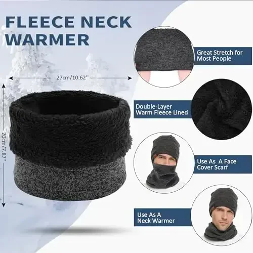 Winter Beanie Hat Scarf Touchscreen Gloves Set for Men and Women, Beanie Gloves Neck Warmer Set with Warm Knit Fleece Lined - 3