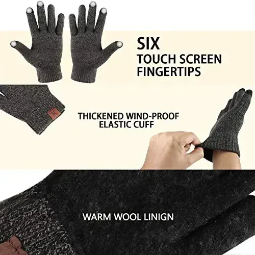 Winter Beanie Hat Scarf Touchscreen Gloves Set for Men and Women, Beanie Gloves Neck Warmer Set with Warm Knit Fleece Lined - 5