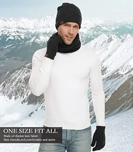 Winter Beanie Hat Scarf Touchscreen Gloves Set for Men and Women, Beanie Gloves Neck Warmer Set with Warm Knit Fleece Lined - 6