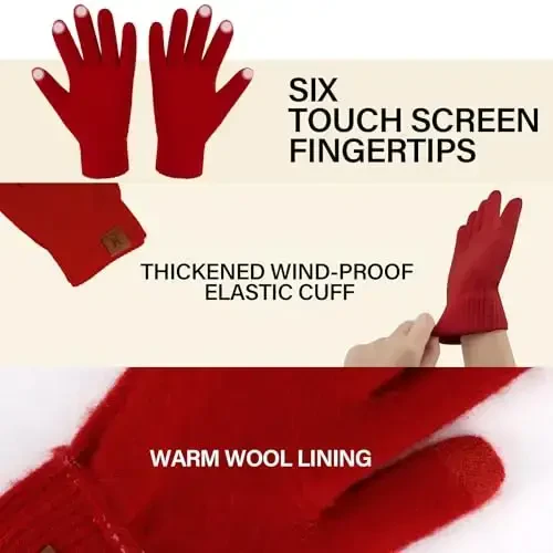 Winter Beanie Hat Scarf Touchscreen Gloves Set for Men and Women, Beanie Gloves Neck Warmer Set with Warm Knit Fleece Lined - 5