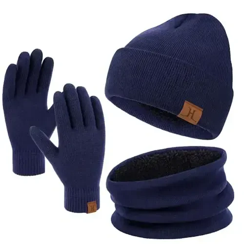 Winter Beanie Hat Scarf Touchscreen Gloves Set for Men and Women, Beanie Gloves Neck Warmer Set with Warm Knit Fleece Lined 