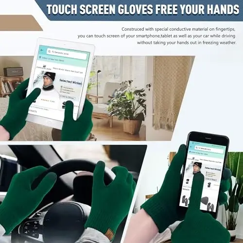 Winter Beanie Hat Scarf Touchscreen Gloves Set for Men and Women, Beanie Gloves Neck Warmer Set with Warm Knit Fleece Lined - 4