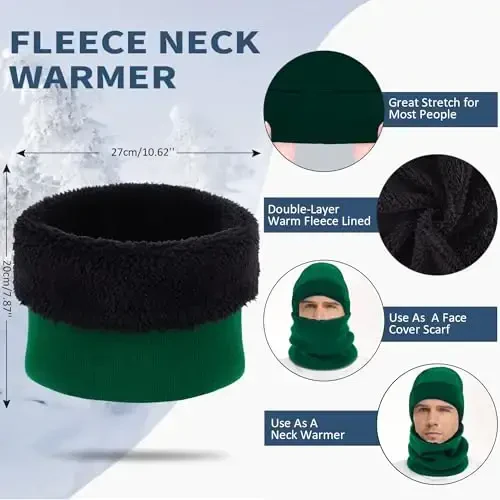 Winter Beanie Hat Scarf Touchscreen Gloves Set for Men and Women, Beanie Gloves Neck Warmer Set with Warm Knit Fleece Lined - 3