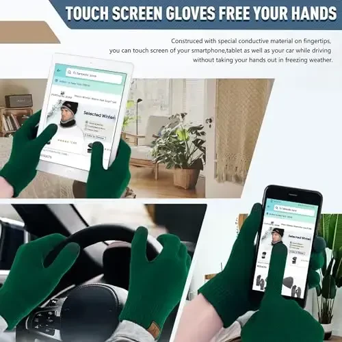 Winter Beanie Hat Scarf Touchscreen Gloves Set for Men and Women, Beanie Gloves Neck Warmer Set with Warm Knit Fleece Lined - 4