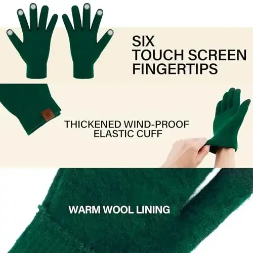 Winter Beanie Hat Scarf Touchscreen Gloves Set for Men and Women, Beanie Gloves Neck Warmer Set with Warm Knit Fleece Lined - 5