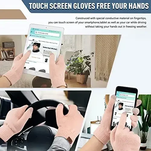 Winter Beanie Hat Scarf Touchscreen Gloves Set for Men and Women, Beanie Gloves Neck Warmer Set with Warm Knit Fleece Lined - 4