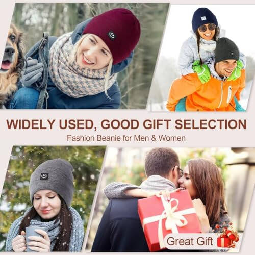 Winter Beanie Hats for Women Men 3Pack,Fleece Lined Womens Winter Hats with Smiley Face,Warm Cute Beanie for Cold Weather - 7