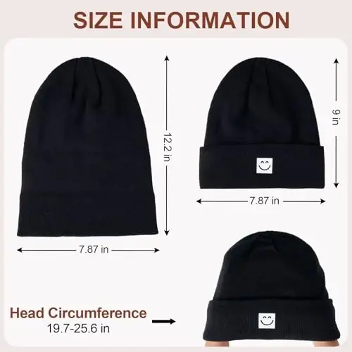Winter Beanie Hats for Women Men 3Pack,Fleece Lined Womens Winter Hats with Smiley Face,Warm Cute Beanie for Cold Weather - 2