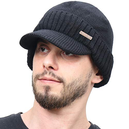 Winter Beanie w/Visor & Earflaps for Men Outdoor Fleece Hat Scarf Set - 2