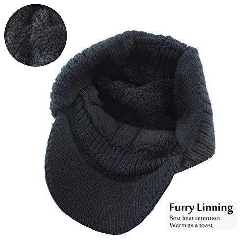 Winter Beanie w/Visor & Earflaps for Men Outdoor Fleece Hat Scarf Set - 5