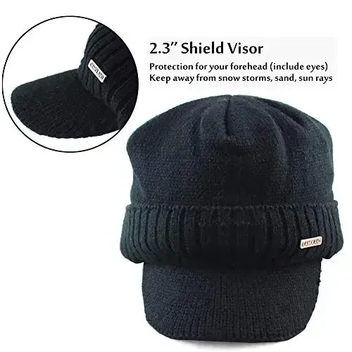 Winter Beanie w/Visor & Earflaps for Men Outdoor Fleece Hat Scarf Set - 5
