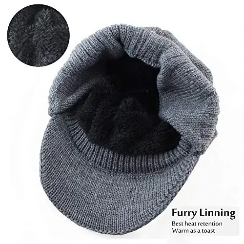 Winter Beanie w/Visor & Earflaps for Men Outdoor Fleece Hat Scarf Set - 5