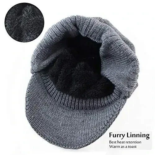 Winter Beanie w/Visor & Earflaps for Men Outdoor Fleece Hat Scarf Set - 5