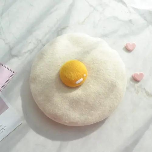 Winter Beret Hat Cute Poached Egg Soft Wool Felt Beret Handmade Painter Creative Hat Cap for Women Kids Girls White - 3