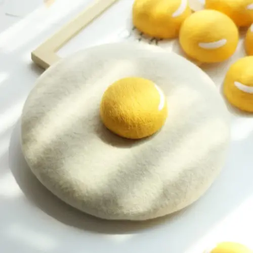 Winter Beret Hat Cute Poached Egg Soft Wool Felt Beret Handmade Painter Creative Hat Cap for Women Kids Girls White - 4