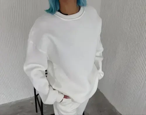 Winter Cycling Crew Neck Three Thread Basic Sweatshirt - White - BÜYÜKBEDENIZ (1)