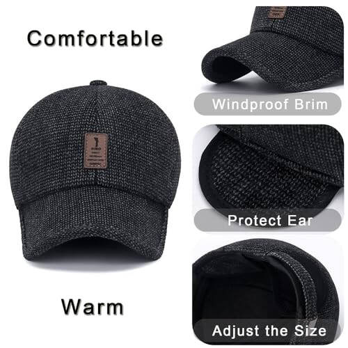 Winter for Men Outdoor Hat, Adjustable Warm Sport Golf Baseball Cap Hats Dad Caps Earflaps Thicken 55-60CM (Brown) - 5