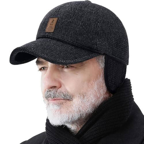 Winter for Men Outdoor Hat, Adjustable Warm Sport Golf Baseball Cap Hats Dad Caps Earflaps Thicken 55-60CM (Brown) - 2