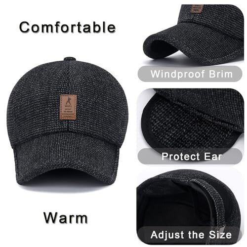 Winter for Men Outdoor Hat, Adjustable Warm Sport Golf Baseball Cap Hats Dad Caps Earflaps Thicken 55-60CM (Brown) - 6