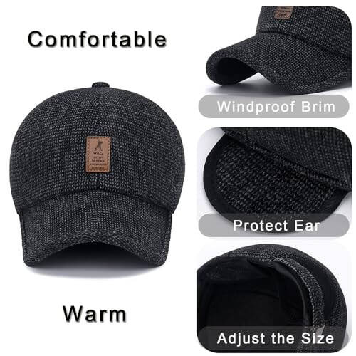 Winter for Men Outdoor Hat, Adjustable Warm Sport Golf Baseball Cap Hats Dad Caps Earflaps Thicken 55-60CM (Brown) - 6