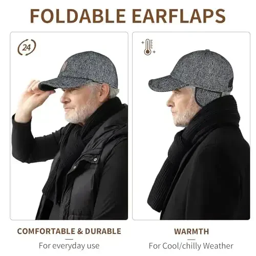 Winter for Men Outdoor Hat, Adjustable Warm Sport Golf Baseball Cap Hats Dad Caps Earflaps Thicken 55-60CM (Brown) - 5