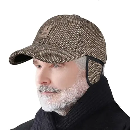 Winter for Men Outdoor Hat, Adjustable Warm Sport Golf Baseball Cap Hats Dad Caps Earflaps Thicken 55-60CM (Brown) - WINTER (1)