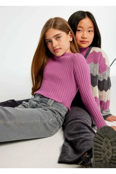Winter Girl's Fisherman Knit Sweater - Purple - 3