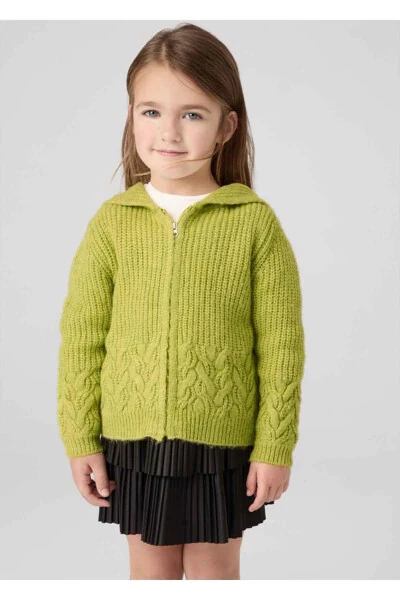 Winter Girl's Sweatshirt Cardigan - Green - 6