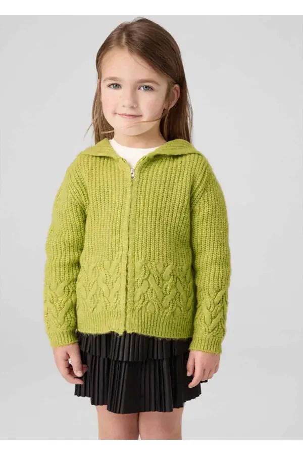 Winter Girl's Sweatshirt Cardigan - Green - 6