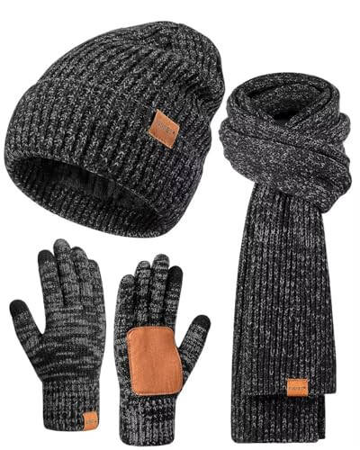 Winter Hat Gloves Scarf Set for Men Women, Mens Beanie Long Scarf Touchscreen Gloves for Cold Weather, 3 in 1 Warm Gift Set - 1