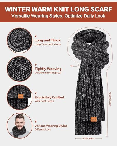 Winter Hat Gloves Scarf Set for Men Women, Mens Beanie Long Scarf Touchscreen Gloves for Cold Weather, 3 in 1 Warm Gift Set - 4