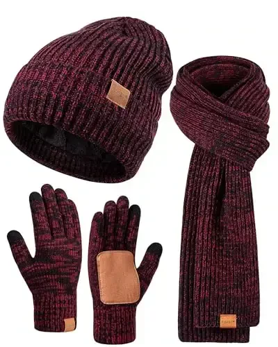 Winter Hat Gloves Scarf Set for Men Women, Mens Beanie Long Scarf Touchscreen Gloves for Cold Weather, 3 in 1 Warm Gift Set - 7