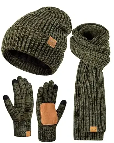 Winter Hat Gloves Scarf Set for Men Women, Mens Beanie Long Scarf Touchscreen Gloves for Cold Weather, 3 in 1 Warm Gift Set - 7
