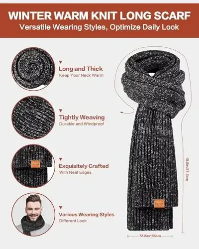 Winter Hat Gloves Scarf Set for Men Women, Mens Beanie Long Scarf Touchscreen Gloves for Cold Weather, 3 in 1 Warm Gift Set - 3