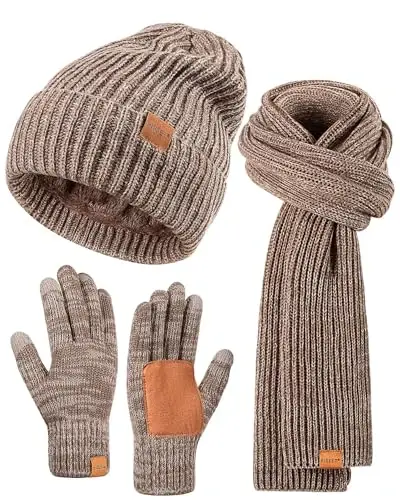 Winter Hat Gloves Scarf Set for Men Women, Mens Beanie Long Scarf Touchscreen Gloves for Cold Weather, 3 in 1 Warm Gift Set - 1