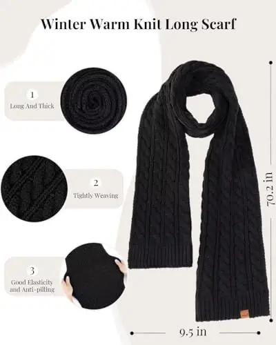 Winter Hat Scarf Glove Set for Women, Fleece Lined Beanie with Double Pom Pom, Touchscreen Gloves Knit Scarf for Cold Weather - 2